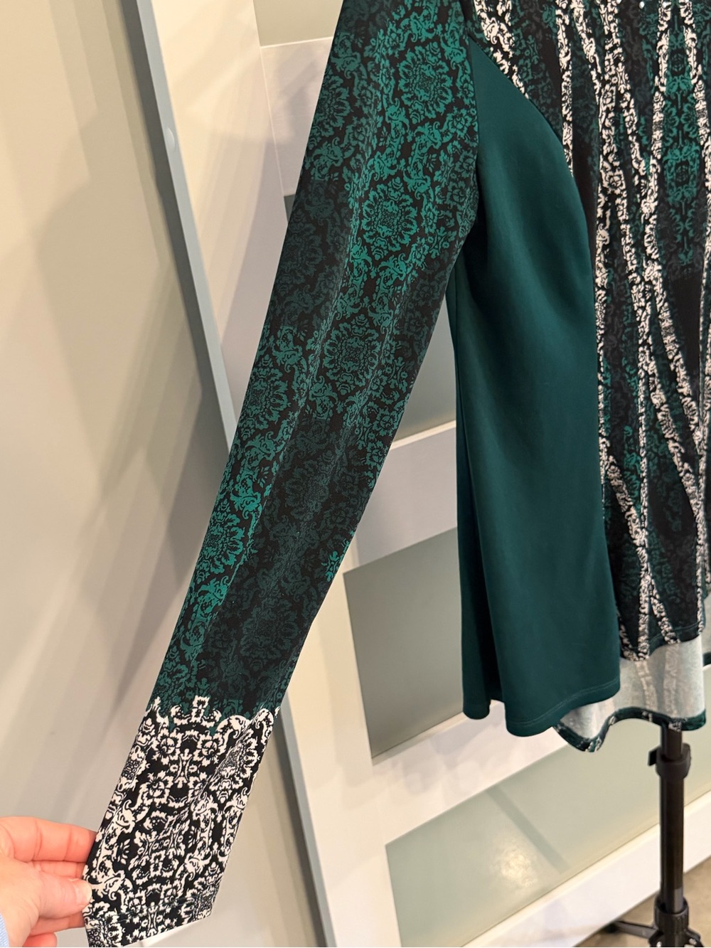 Style & Co. Teal and Black Patterned Long-Sleeve Top - Picture 2 of 5